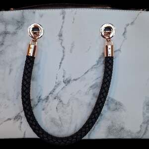 Charming Charlie Marble Print Handbag  with Braided Handles - Gold Hardware